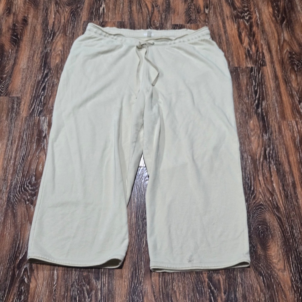 J. Jill XL Cropped Knit Pants Womens Sage Green Drawstring Wide Leg Stretch